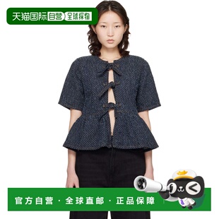 1h可退 潮奢 GANNI 甘尼 女士 蓝色 Tweed Denim Peplum 上装 A10