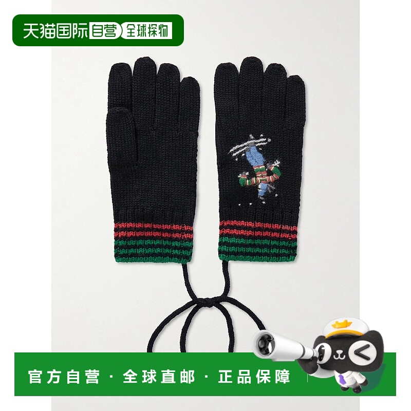 1h可退 潮奢 Bode 女士 Ski Run 刺绣美利奴羊毛手套 MRF24KA009B