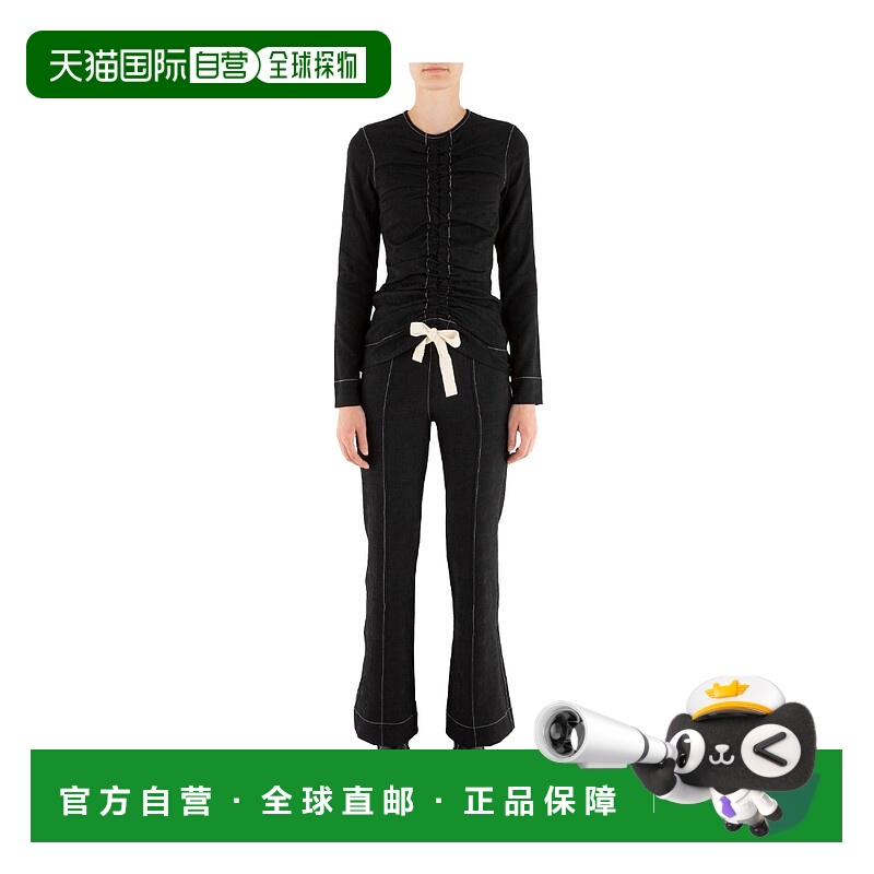 1h可退 GANNI 女士休闲裤 F7358099 AW2023 黑色 压花绉纱长裤