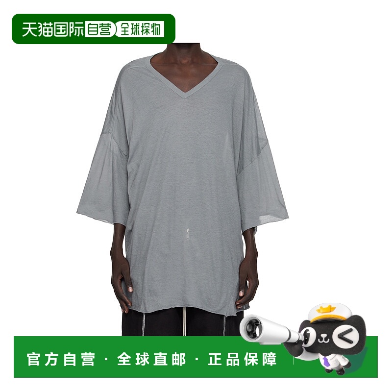 1h可退 RICK OWENS 男士T恤 RU02E1279UC06 AW2025 灰色 V 领T 恤