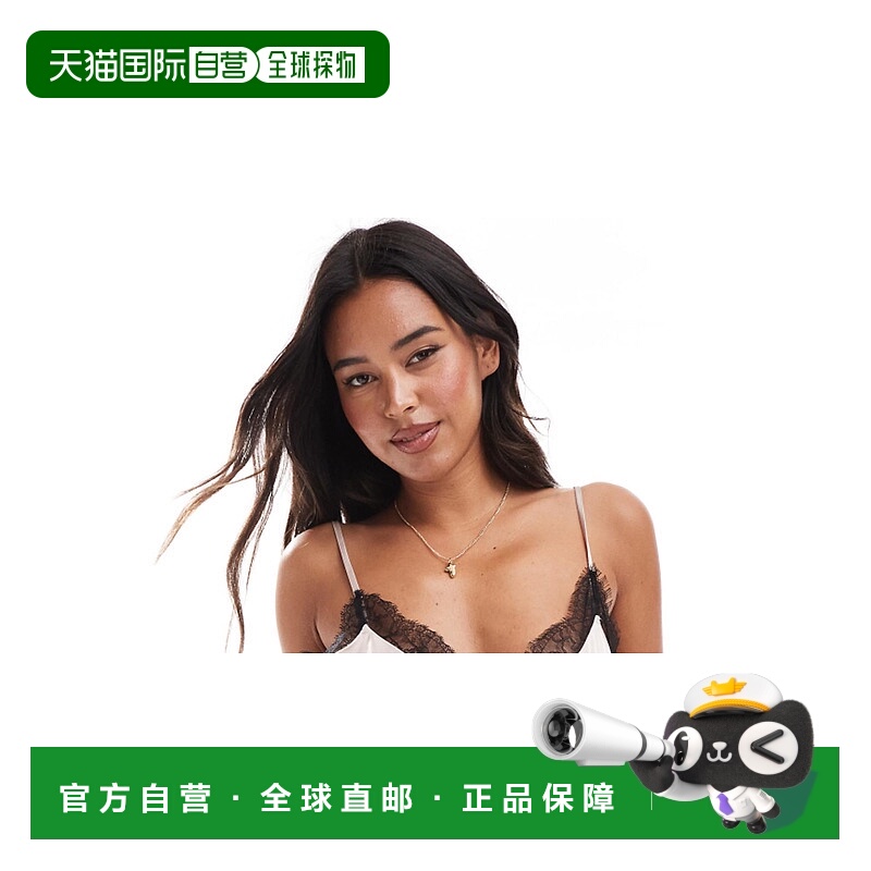 1h可退 潮奢 ASOS 女士 设计缎面蕾丝背心粉色吊带连衣裙