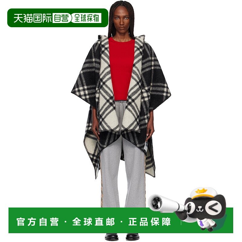 1h可退 潮奢 Burberry 巴宝莉 女士 黑色 Check Wool 双面大衣 81