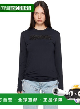1h可退 潮奢 Y PROJECT 女士 黑色贴饰长袖 T 恤 204TO006