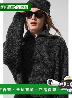 alo yoga 纯色半拉链长袖针织衫 女款 黑色w3901r