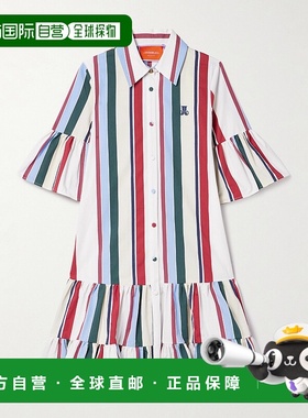 1h可退 潮奢 La Doublej 女士 Choux 荷叶边条纹棉混纺迷你连衣裙