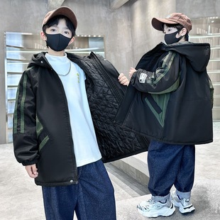 男童夹棉外套韩版洋气秋冬款风衣2025新品中大童初冬装加棉厚外套