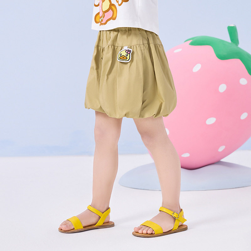 B.Duck小黄鸭童装女童短裤夏季新款花苞灯笼裤儿童裤子纯棉休闲裤
