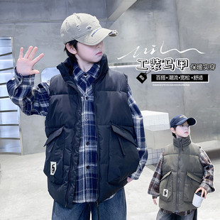 男孩秋冬季宽松坎肩休闲羽绒棉马甲外套洋气上衣棉服保暖背心立领