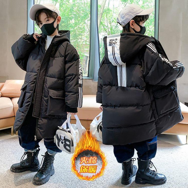 男童连帽羽绒棉服冬季2025新品加棉中大童男孩冬天中长款洋气