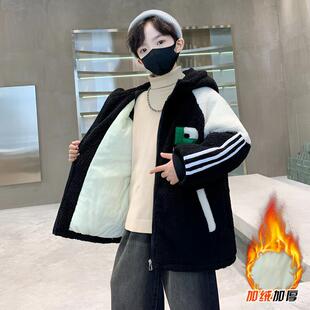 男童加绒外套毛毛衣2025新品中大童冬天加厚羊羔绒夹棉男孩衣服