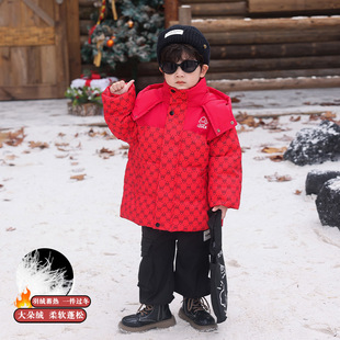 男童羽绒服棉服冬季2025新款儿童加厚棉袄过年外套女宝红色拜年