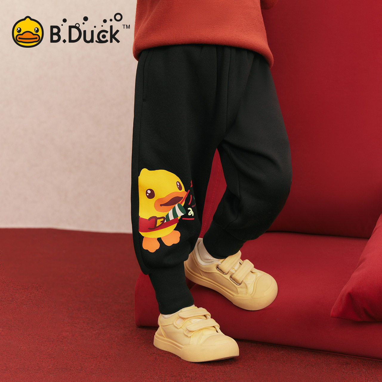 【加绒】bduck小黄鸭童装男童裤子宝宝运动裤冬装儿童加厚长裤潮