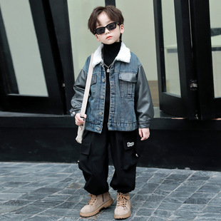 男童冬季牛仔加绒外套2025新款儿童秋冬装加厚上衣宝宝夹棉衣服