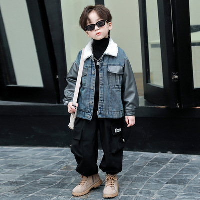 男童冬季牛仔加绒外套2025新款儿童秋冬装加厚上衣宝宝夹棉衣服