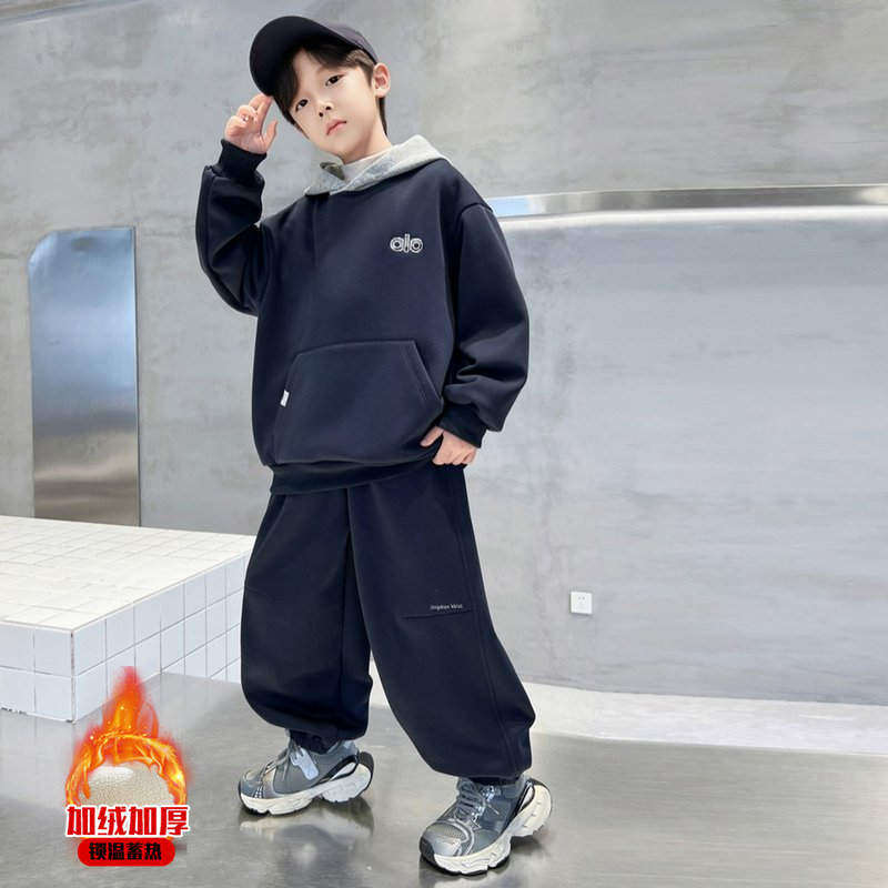 新款男童aolo冬季套装中大儿童男孩衣服加绒加厚时尚女童卫衣童装