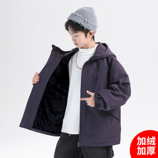 男童加绒外套连帽棉服冬天2025新品夹棉中大童男孩洋气派克服棉袄