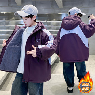 男童加厚外套冬天2025新品男孩夹棉衣儿童装男孩加绒休闲派克服