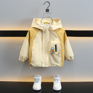 男童外套春秋款2025新款小黄鸭春季儿童秋冬夹棉冲锋衣宝宝春装潮