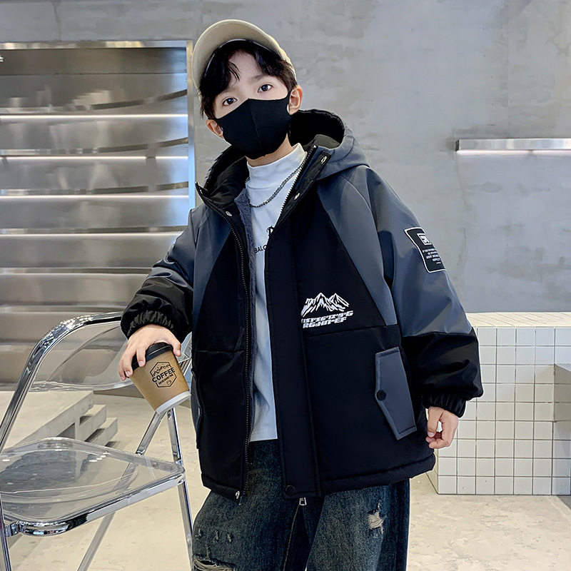 男童冬装外套2026新款中大儿童装男孩冬季加绒兔毛派克服加厚棉衣