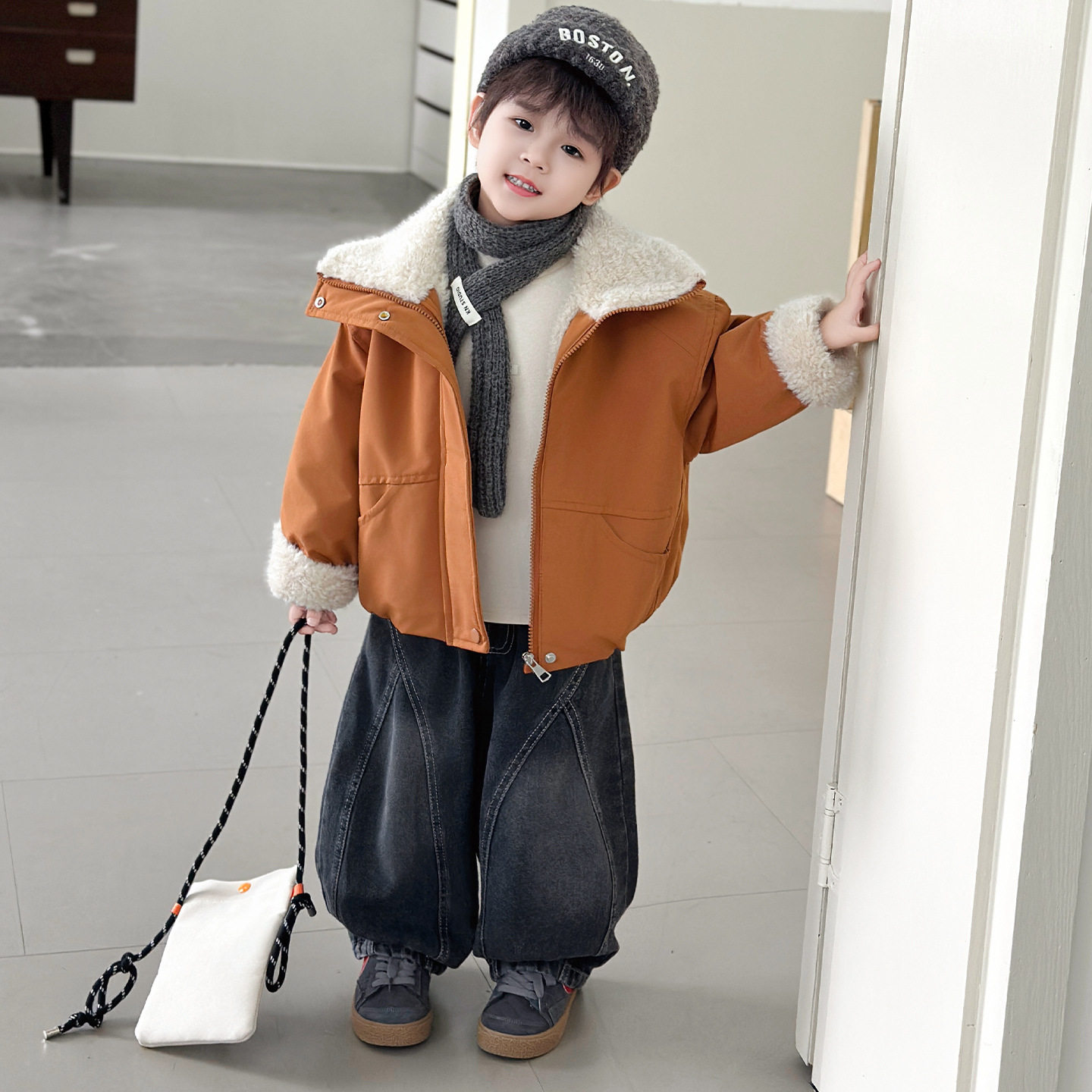 男童加绒外套秋冬装2026新款儿童装加绒派克服中小童冬装加厚棉衣