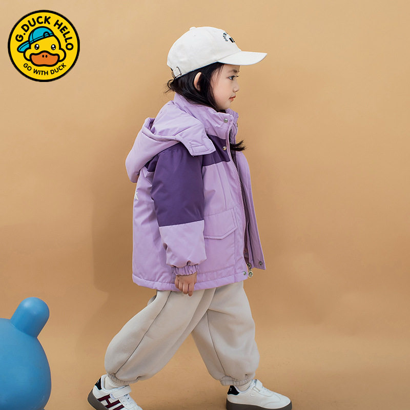 新款小黄鸭儿童羽绒服冲锋衣三合一可拆卸两件套男女童装外套秋冬