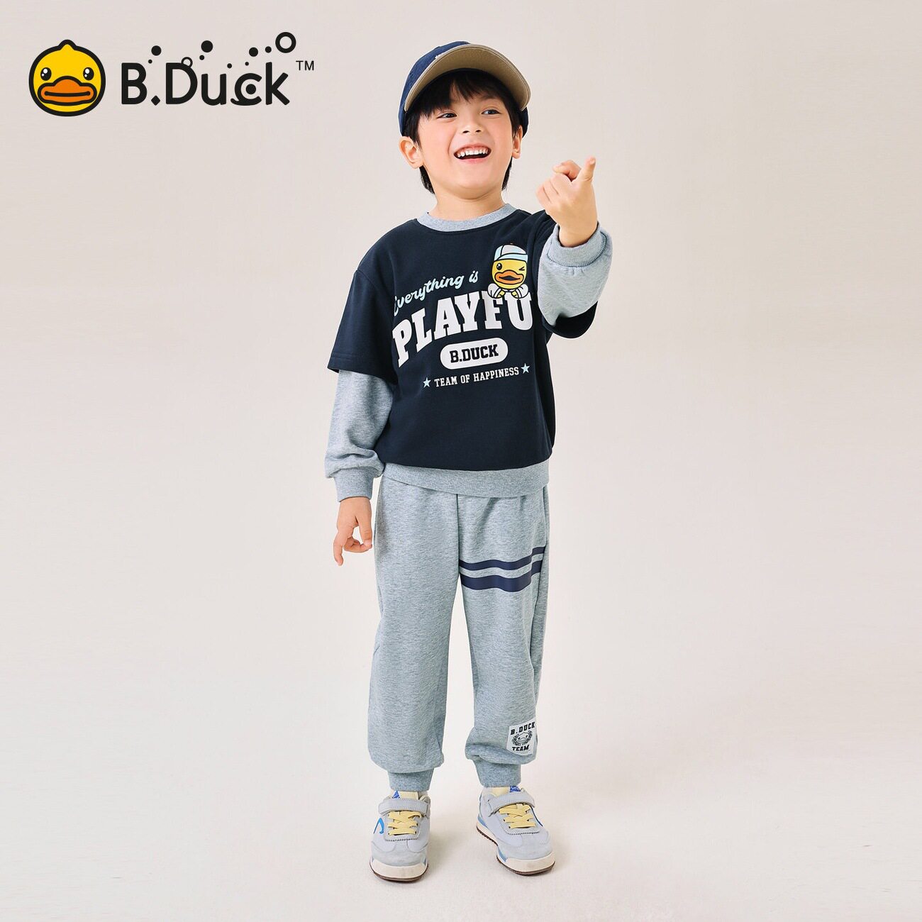 [套装]bduck小黄鸭童装男童套装秋装学院风儿童卫衣裤子两件套潮