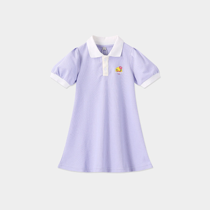 Bduck小黄鸭童装女童短袖连衣裙夏装洋气裙子Polo领学生运动休闲