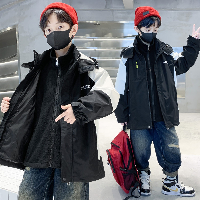 童装男童春秋冬外套2025新款中大童夹棉三合一可拆卸冲锋衣防水