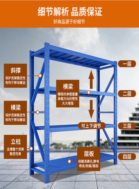 许昌仓储货架置物架家用落地多层仓库储物架收纳加厚储藏室铁架子