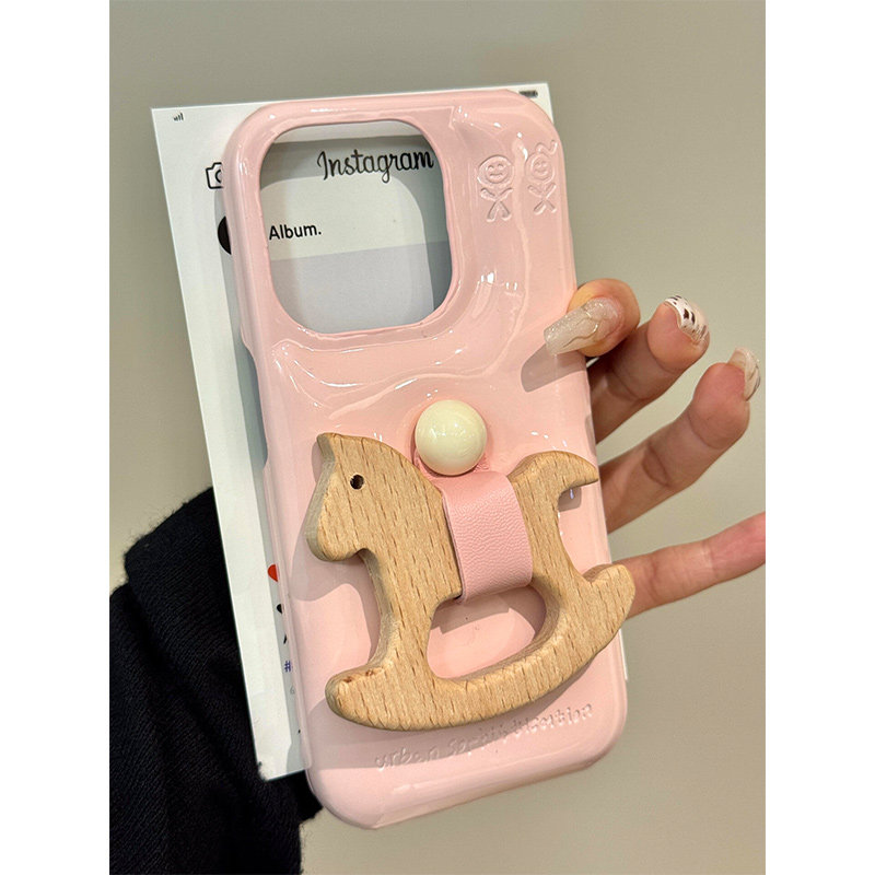 欧略 皮质鼓包童年木马指环扣适用苹果16promax手机壳iPh