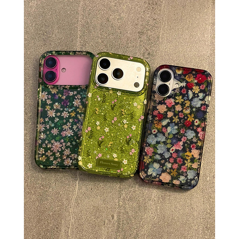 欧略 韩系ins小清新闪粉满屏碎花适用苹果18promax手机壳15新款iPhone16高级感14防摔保护套17pro创意女款