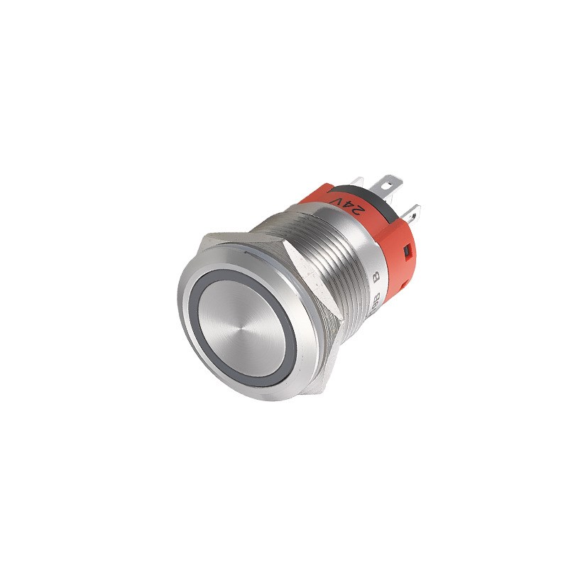 19MM金属按钮开关带灯GQ19B自复自锁J圆形启动停止LED环形电源
