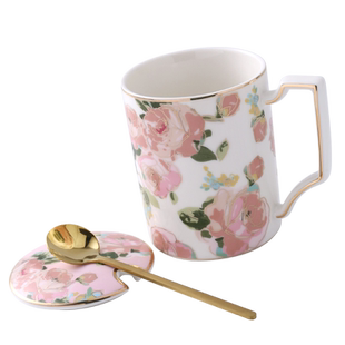 陶瓷杯马克杯精致好看办公室水杯带盖勺家用早餐杯子送女生伴手礼