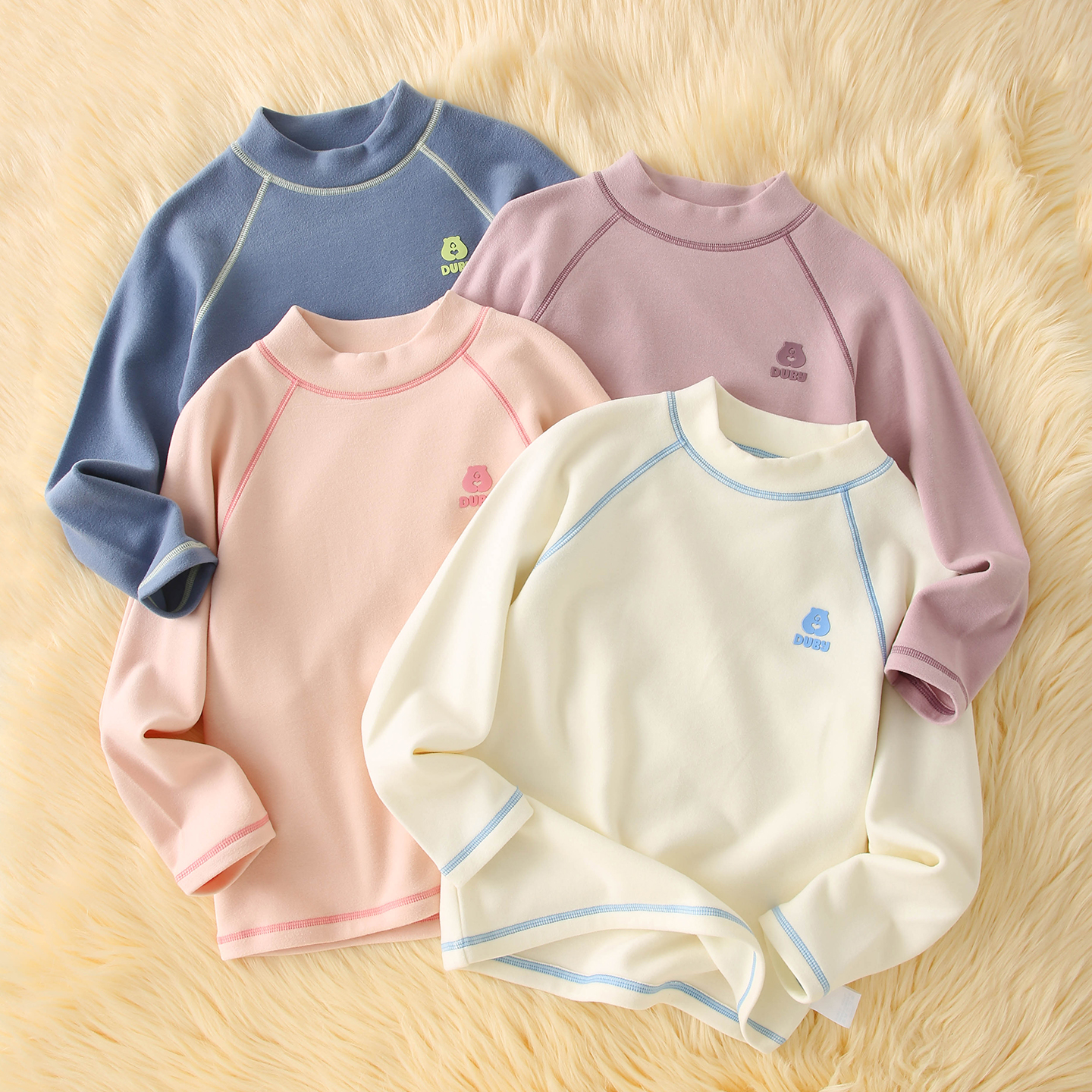 小暖皮～半高领儿童加绒长袖T恤男童保暖内衣女童秋衣打底衫上衣