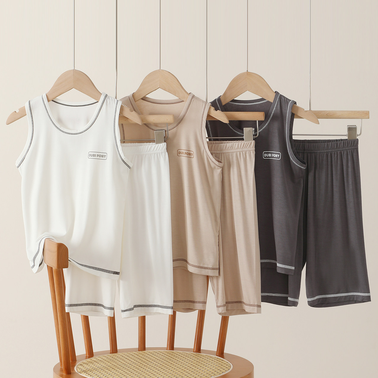 莫代尔儿童睡衣套装背心短裤夏季冰丝男童女童家居服空调服无袖