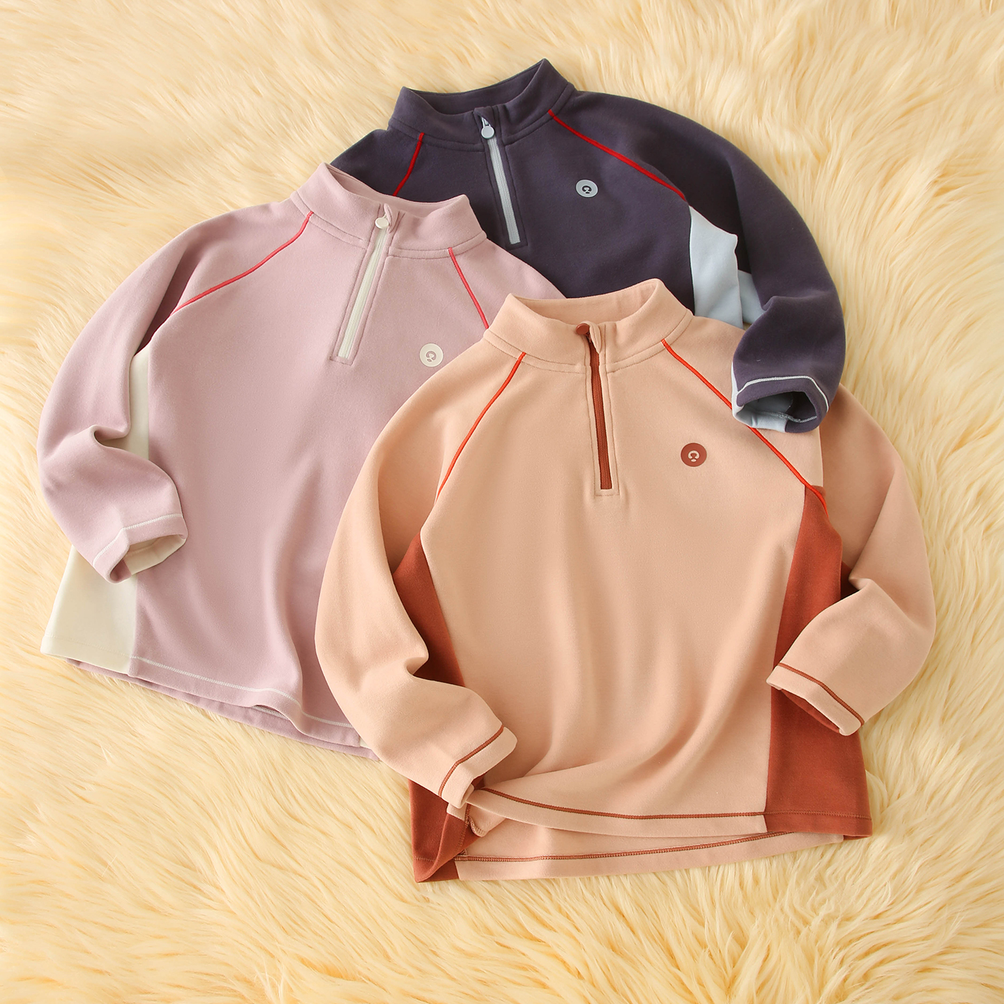 小暖皮～半拉链儿童加绒打底衫男童女童长袖T恤保暖上衣立领秋冬