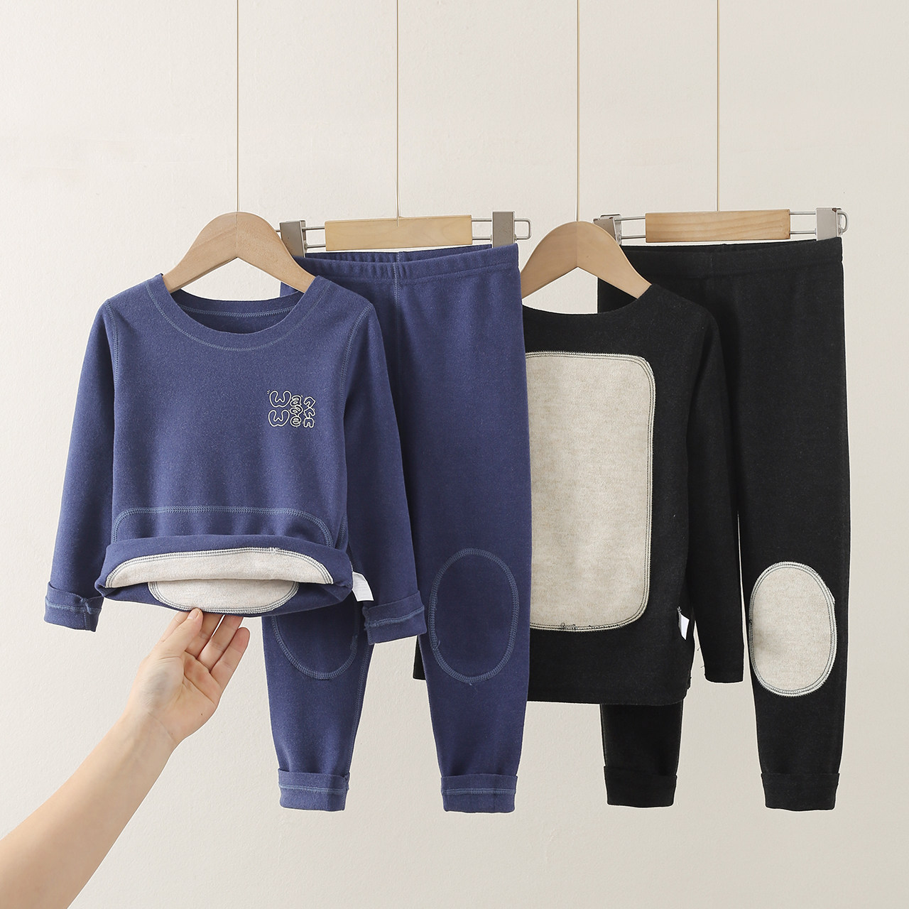 护肚护膝蚕丝贴片儿童保暖内衣套装男童女童宝宝秋衣套装无痕无骨