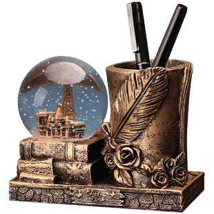 创意复古笔筒摆件轻奢水晶球办公室桌面书台儿童书房书桌生日礼品