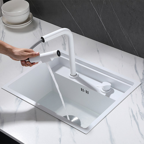 白色水槽304不锈钢带盖板