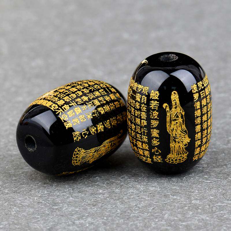 天然玛瑙观音心经烫金刻字桶珠diy散珠佛珠隔珠配件串珠
