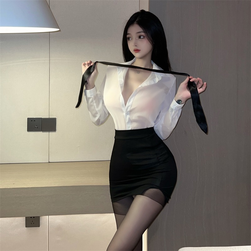御姐风秘书性感纯欲夏天上衣衬衣套装jk制服修身ol职业白衬衫女夏