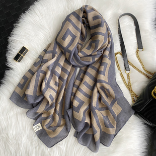 棉麻围巾女2025新款 送妈妈高级感百搭长条围脖披肩两用 丝巾秋冬季