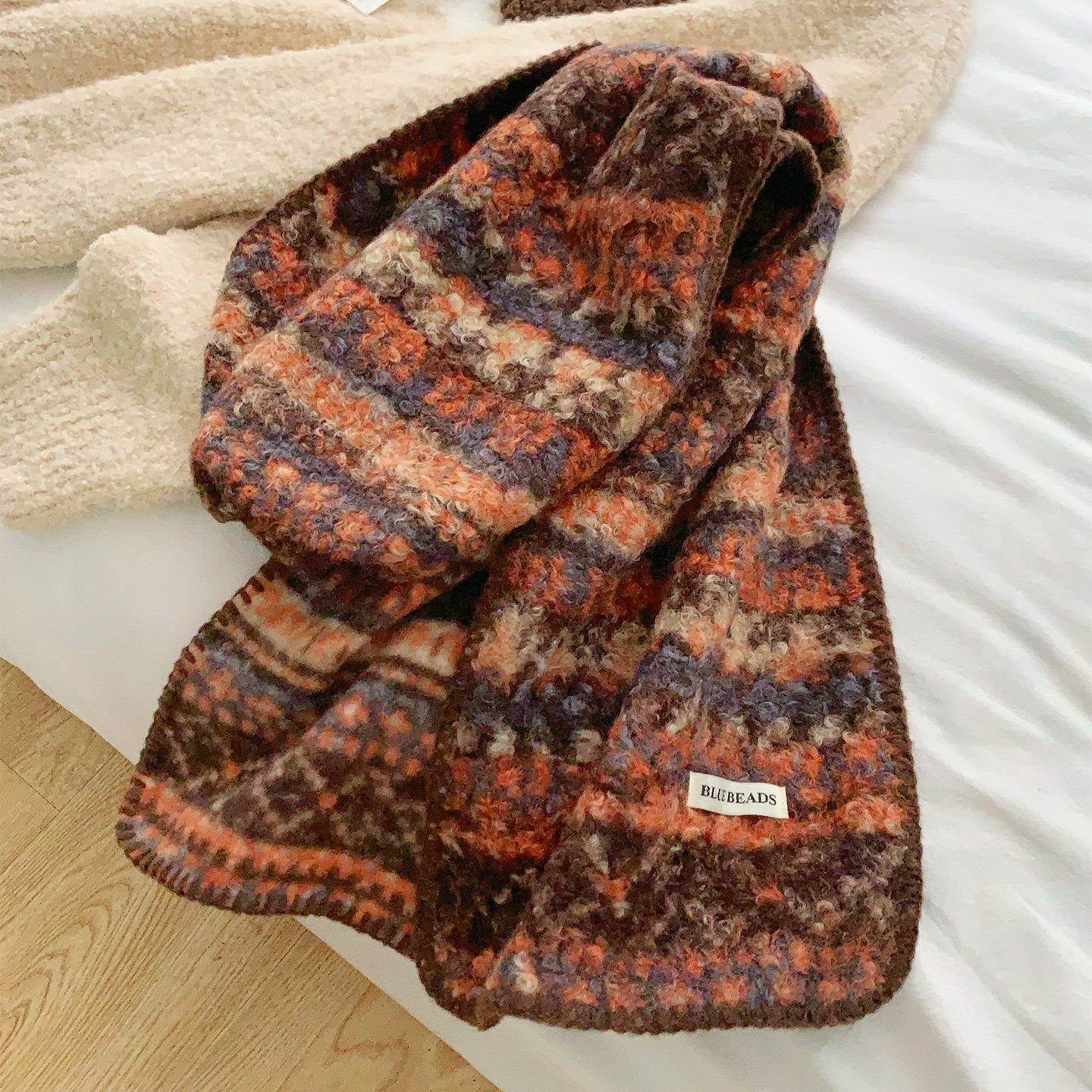 费尔岛风针织围巾女2025新款秋冬复古条纹提花氛围感保暖围脖百搭,服饰配件/皮带/帽子/围巾,围巾/丝巾/披肩,淘宝优惠券,粉丝福利购,淘宝优惠卷