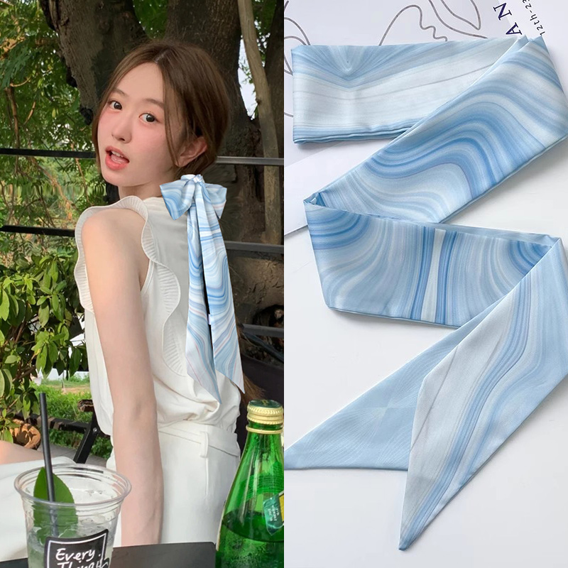 细窄搭配衬衫绑包包丝巾发带