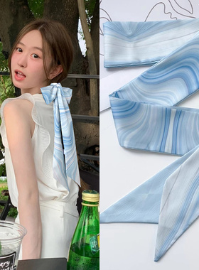 蓝色发带丝巾绑发女长条腰带丝带绑包飘带2025新款秋冬季搭配衬衫