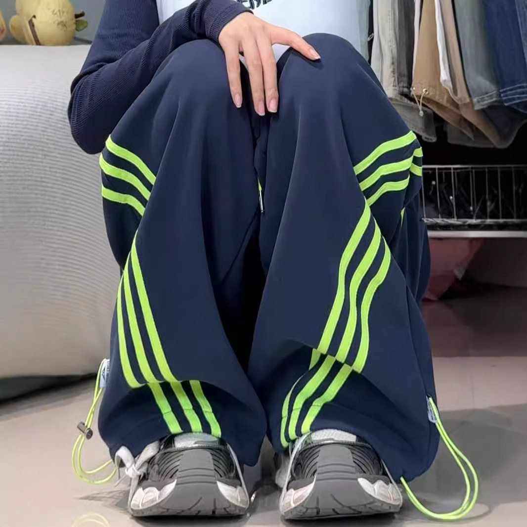 美式复古设计感三条杠卫裤hiphop宽松休闲爵士舞男女ins阔腿裤子