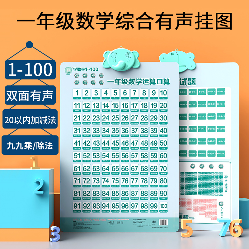 数学挂图有声1到100数字20以内加减法一年级九九乘法口诀表墙贴大