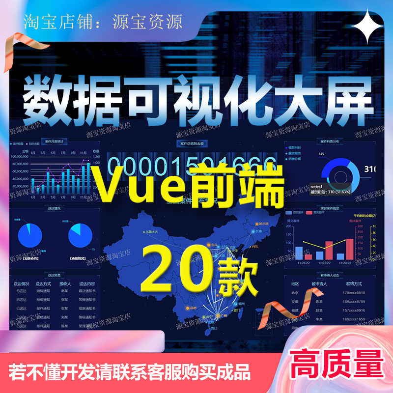 大数据可视化大屏vue源码前端项目智慧园区平台数据大屏 20款
