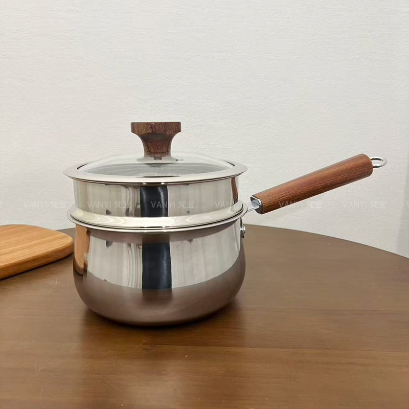 304不锈钢奶锅不粘锅家用蒸锅小奶锅宝宝专用辅食锅婴儿蒸煮汤锅