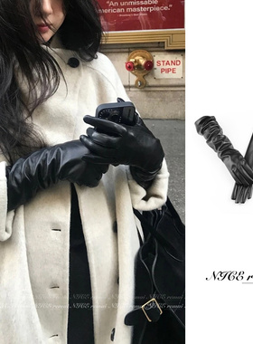 高品质版型正！黑色软皮手套长款秋冬保暖防风高级感时髦搭配手套